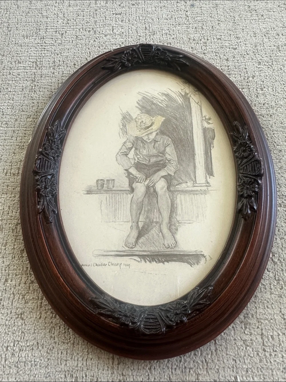 Vintage Howard Chandler Christy Art Print 1904 “His Real Audience” in Faux Wood